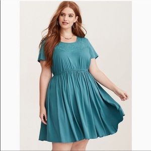 Teal Embroidered Skater Dress Torrid